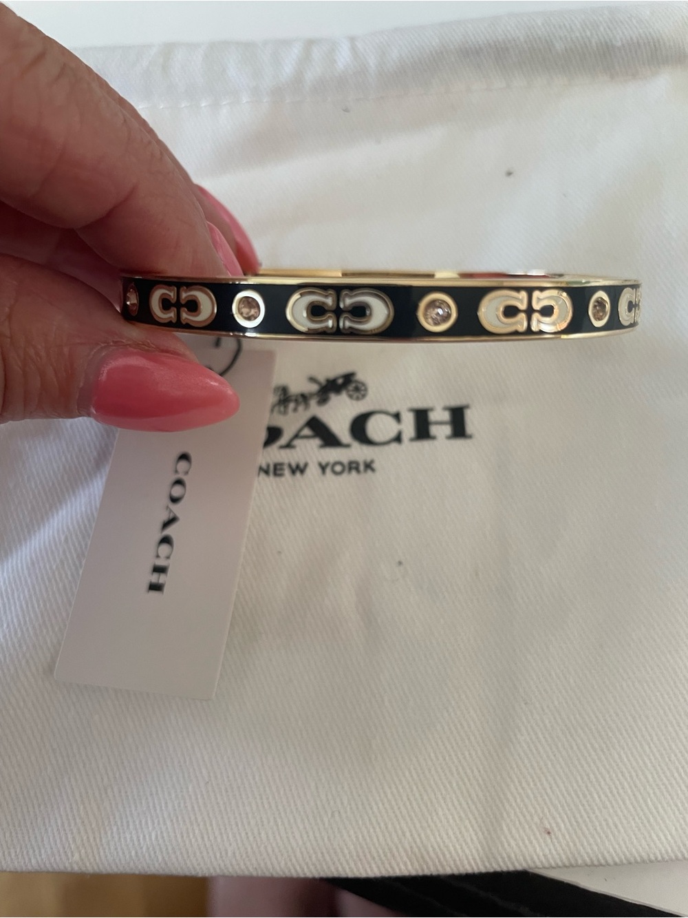 Coach Black and Gold Signature Logo Bangle Bracelet
